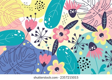 Hand drawn flat design floral pattern design.