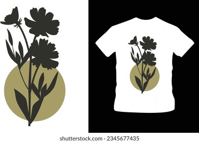 hand drawn flat design flower silhouettes t-shirt design editable template