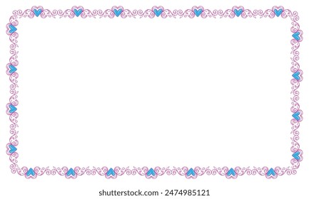Hand drawn flat design hearts border and frame.