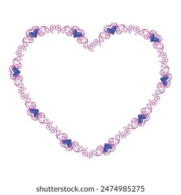 Diseño plano dibujado a mano corazones borde y marco.