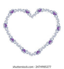 Diseño plano dibujado a mano corazones borde y marco.