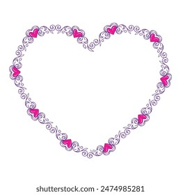 Hand drawn flat design hearts border and frame.