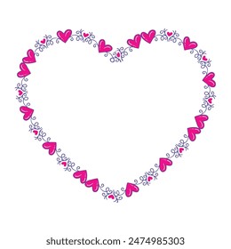 Hand drawn flat design hearts border and frame.