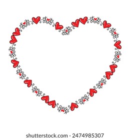 Hand drawn flat design hearts border and frame.