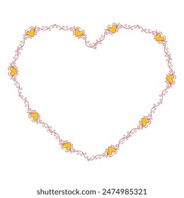 Hand drawn flat design hearts border and frame.