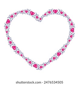 Hand drawn flat design hearts border and frame.
