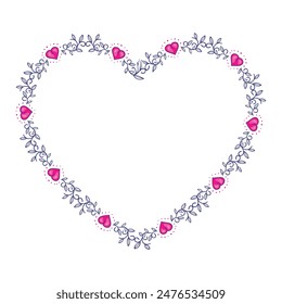 Hand drawn flat design hearts border and frame.