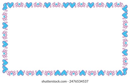 Hand drawn flat design hearts border and frame.