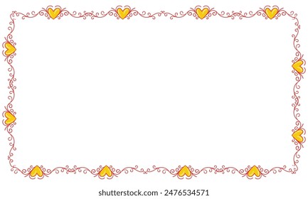 Diseño plano dibujado a mano corazones borde y marco.