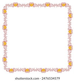 Hand drawn flat design hearts border and frame.