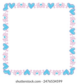 Hand drawn flat design hearts border and frame.