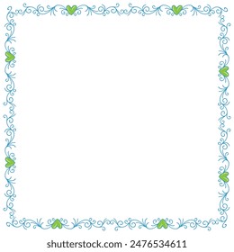 Hand drawn flat design hearts border and frame.