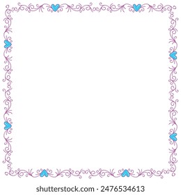 Hand drawn flat design hearts border and frame.