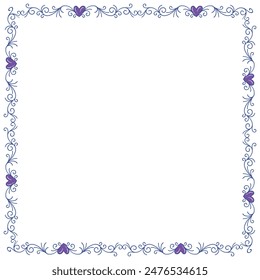 Hand drawn flat design hearts border and frame.