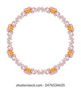 Hand drawn flat design hearts border and frame.