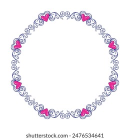 Hand drawn flat design hearts border and frame.