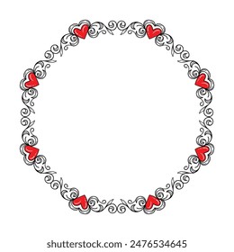 Hand drawn flat design hearts border and frame.