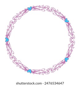Hand drawn flat design hearts border and frame.