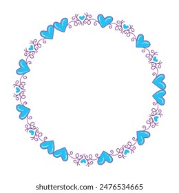Hand drawn flat design hearts border and frame.