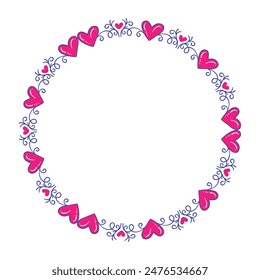 Diseño plano dibujado a mano corazones borde y marco.