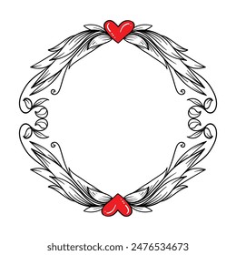 Hand drawn flat design hearts border and frame.
