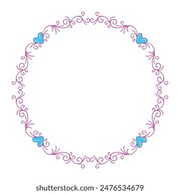 Hand drawn flat design hearts border and frame.