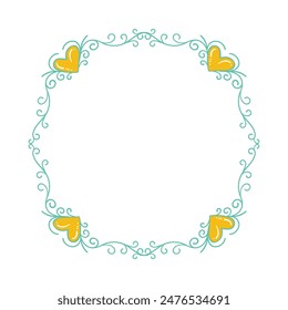 Hand drawn flat design hearts border and frame.