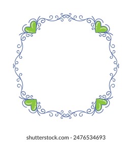 Hand drawn flat design hearts border and frame.