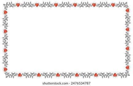 Hand drawn flat design hearts border and frame.