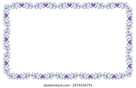 Hand drawn flat design hearts border and frame.