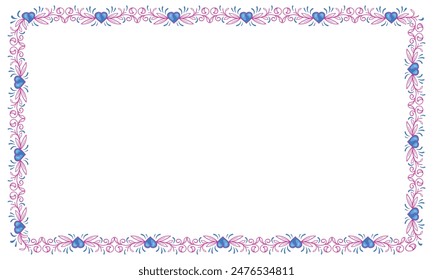 Hand drawn flat design hearts border and frame.