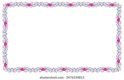 Hand drawn flat design hearts border and frame.