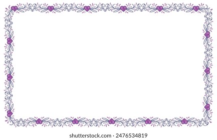 Hand drawn flat design hearts border and frame.