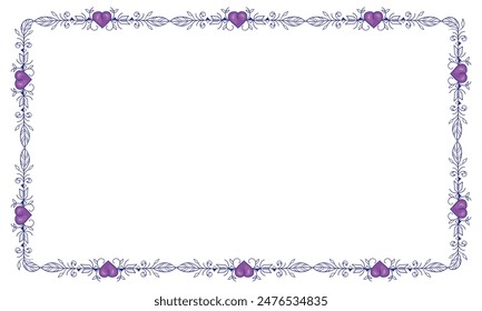 Diseño plano dibujado a mano corazones borde y marco.