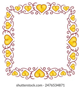 Hand drawn flat design hearts border and frame