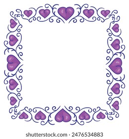 Hand drawn flat design hearts border and frame