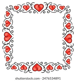 Hand drawn flat design hearts border and frame