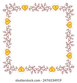 Hand drawn flat design hearts border and frame