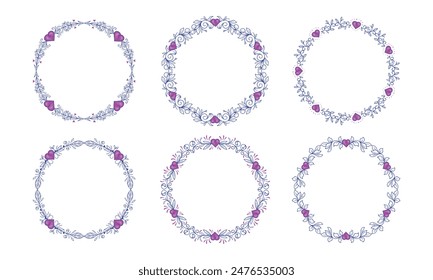 Hand drawn flat design hearts border and frame collection.