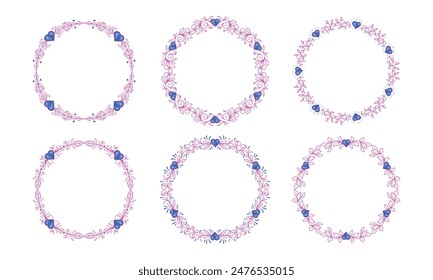 Hand drawn flat design hearts border and frame collection.