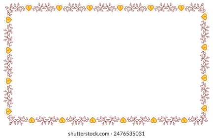 Hand drawn flat design hearts border and frame.