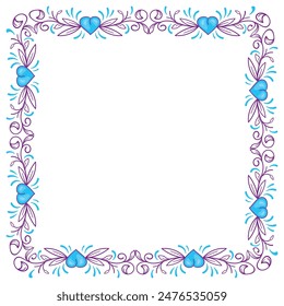 Hand drawn flat design hearts border and frame