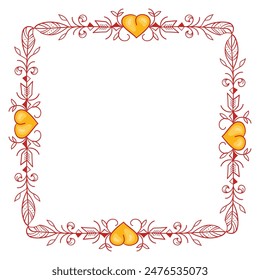 Hand drawn flat design hearts border and frame