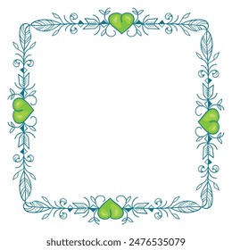 Hand drawn flat design hearts border and frame