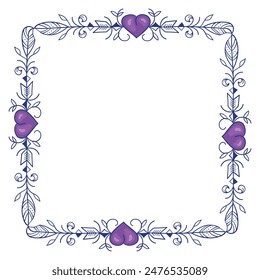 Hand drawn flat design hearts border and frame