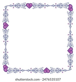 Hand drawn flat design hearts border and frame