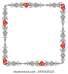 Borde y marco de corazones de diseño plano dibujado a mano