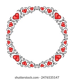 Hand drawn flat design hearts border and frame