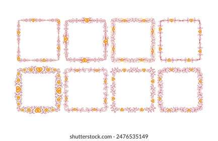 Diseño plano dibujado a mano corazones borde y marco colección.