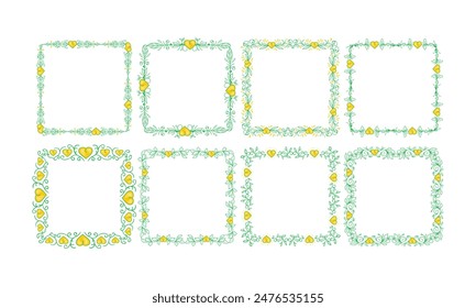 Hand drawn flat design hearts border and frame collection.